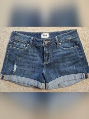 PAIGE Dark Blue Cuffed Denim Shorts